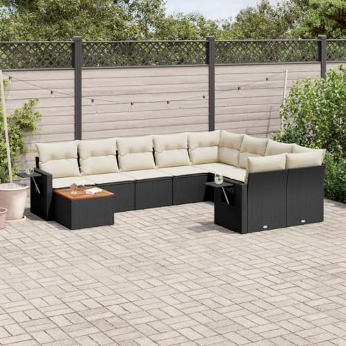 QZZCED Set di divani da giardino con tavolino pieghevole in legno di acacia, mobili da esterno in rattan PE resistente e confortevole per terrazza o patio