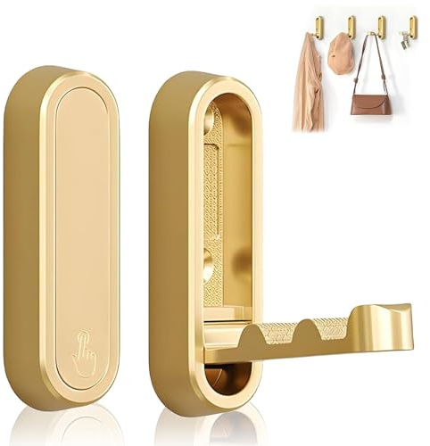 TENGWA 2 Piezas Percheros Pared 90° Ganchos Pared Plegables 15KG Colgador Dorado Wall Hooks Aleación de Zinc para Perchero Colgador de Bolsos Toallas Llaves Baño y Cocina