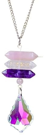 YOPI Natural Crystal Agate Double Pointed Column Pendant - Sun Catcher for Home Decor and Healing Energy(Pink)