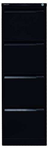 BISLEY Hängeregistraturschrank, einbahnig, DIN A4, 4 HR-Schubladen, Metall, 633 Schwarz, 62.2 x 41.3 x 132.1 cm