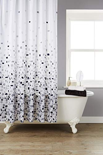 KAV Vibrant Mosaic Grey Shower Curtain with 12 Hooks - Durable Machine Washable Polyester Fabric with Water Repellent Properties - Perfect for Your Bathroom Decor 180cm x 180cm