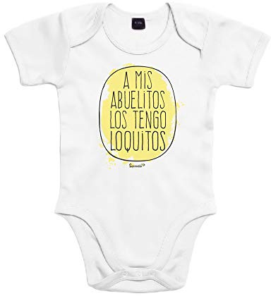 SUPERMOLON Body bebé algodón A mis abuelos los tengo loquitos 6 meses Blanco Manga corta