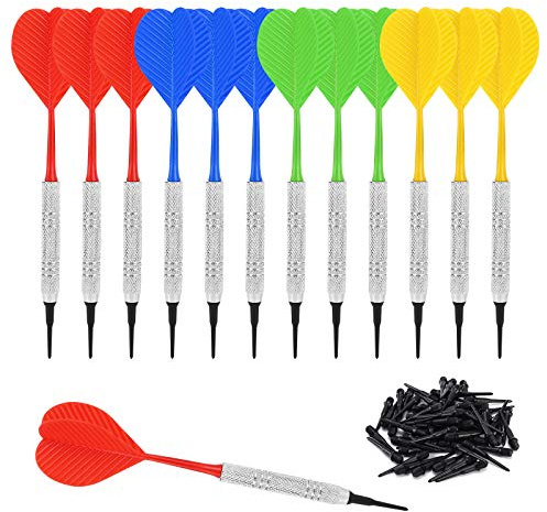 Accmor 12 Pack Soft Tip Darts, Bar Dart, Plastic Tip Darts Set, Attach Extra 100 Black 2BA Replacement Tips, Soft Tip Darts for Electronic/Plastic Dartboard