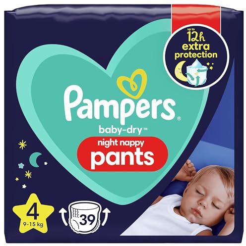 Pampers Baby Nappy Pants Size 4 (9-15 kg/20-33 Lb), Baby Dry Night, 39 Nappies, Most Absorbent Pants for Extra Protection