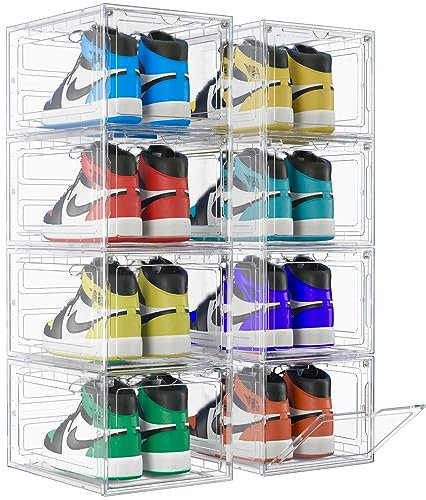 8er-Pack Schuhaufbewahrungsboxen – durchsichtige, stapelbare Boxen – Aufbewahrungsboxen aus Kunststoff für Turnschuhe – transparente Schuhpräsentationsbehälter – für Schuhe bis zur EU-Größe 47