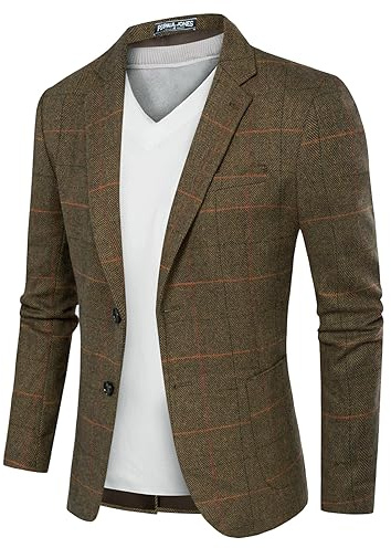 Giacca Sportiva in Tweed a Spina di Pesce in Misto Lana Britannica, B-Army Green, XL