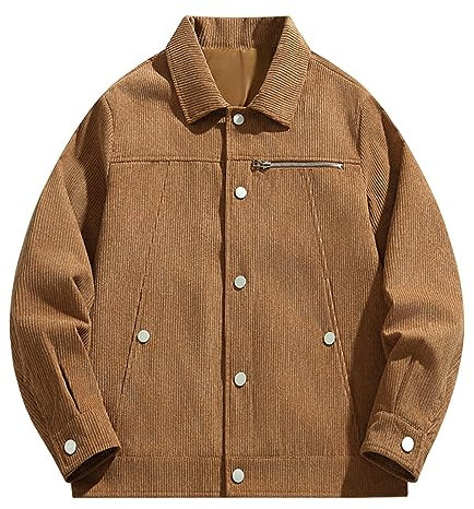Winter Corduroy Jacket Men's College Jacket Men's Spring and Autumn Fashion Casual Retro Zip Pocket Cord Jacket Wolf Shoes Men's Coat Men Black, brown, XXXXL