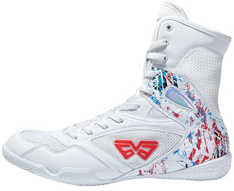 ZHENSI Zapatos De Boxeo Hombre Lucha Libre Artes Marciales Zapatillas De Gimnasio Botas Ligeras Y Transpirables Botas De Fitness para Interiores,Blanco,42 EU