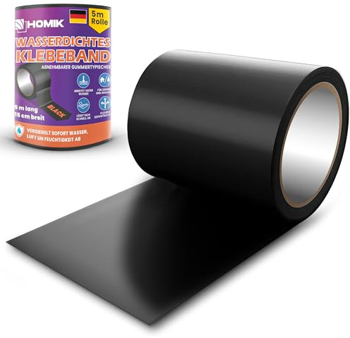 HOMIK Extremt Stark Vattentät Tejp Utomhus och Inomhus | Tak Reparationstejp 15cm x 5m | Tejp UV-resistent | Duct Tape | självsvetsande tejp | Tejp Svart