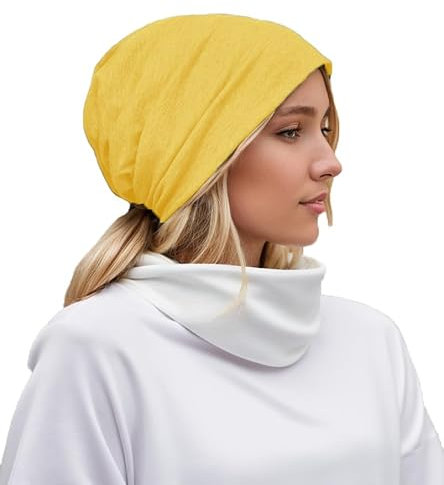 WANSSY® Damen Herren Unisex Uni Farbe meliert Beanie Mütze Fashion Einheitshröße Kopfbedeckung Schutz vor Sonne (Baumwollmischung, Gelb)