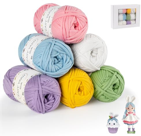 ilauke 6 Stück Chunky Häkelgarn für Anfänger, 6x50g Dickes Garn Baumwolle zum Häkeln, Baumwoll-Nylon-Garn für Anfänger zum Häkeln und Stricken, Rosa, Gelb, Blau, Lila, Weiß, Grün