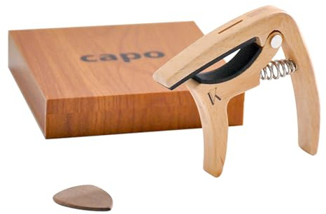 Guitar Capo, 3 in 1 Solid Wood Capos and Pick for Acoustic and Electric 6-string Guitars and Ukulele