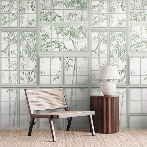 Profhome Palm Trees Wallpaper 398461-GU Non-Woven Wallpaper Grey Green White Photo Wallpaper Wall Mural 0.53 m x 8.80 m / 4.45 sqm