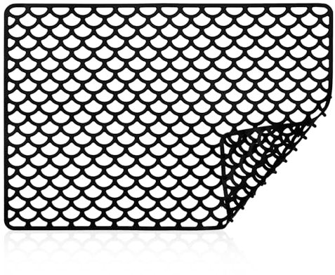 FOSFUKEER Kitchen Silicone Sink Mat, Silicone Sink Mat, Sink Protection Mat, Heat Resistant Non-Slip Kitchen Drain Mat Protector (Black, 46 x 32 cm)