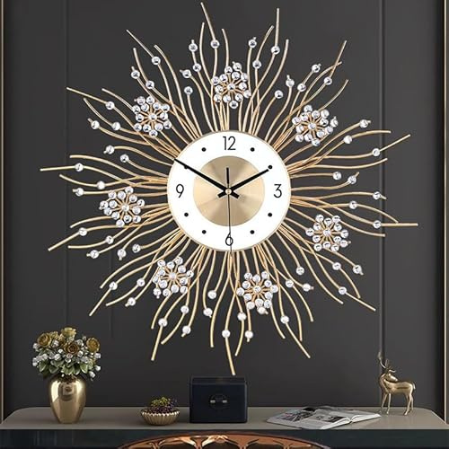 EMITDOOG Large Wall Clocks, Silent Sunflower Shape Chic Decorative Wall Clock, Modern Non-Ticking Round Clock Dial Iron Large Wall Clock for Living Room Decor Entrance Office Cafe,20 Inch