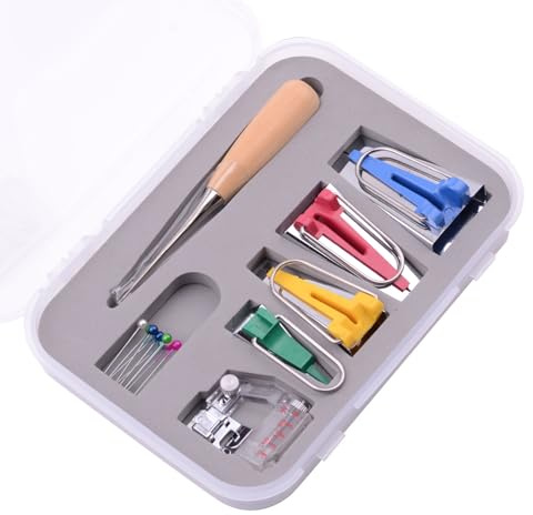 DBOO Effective Fusible Bias Tape Makers Tip Kit Set for Sewing & Quilting Awl and Binder Foot