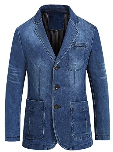 Giacca in denim di cotone Abito casual da uomo Classico Blazer di jeans alla moda comodo Blazer Cowboy Tuta per il tempo libero Cappotto Regular Fit con tasca Button Down Blazer leggero Business a