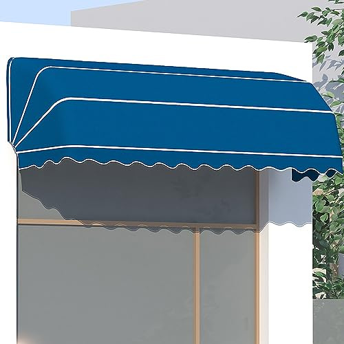 Toldo curvo francés retráctil de 100 x 60 x 60 cm, toldo azul cielo para puertas y ventanas, protección UV y lluvia, parasol plegable para exteriores, cafetería, restaurante y tienda