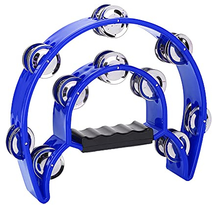 Fafeicy Double Row Tambourine Half Moon Musical Handbell Handheld Percussion Drum Cutaway Metal Jingles Instrument med Ergonomiskt Handtag, Perfekt för Vänner och Familj, Tillverkad Av Plast (Blå)
