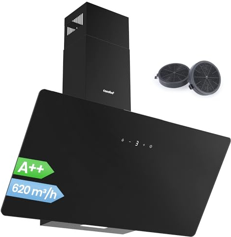 COMFEE' CH90J64ET4A2B2-EU Cappa Aspirante 90cm Aspiratore Cucina 620m³/h Controllo Touch 4 Velocità Installazione Semplice - Nero