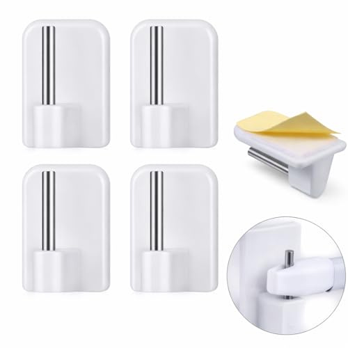 ROKEL Self Adhesive Net Curtain Hooks 4 Pcs, Plastic Sticky Window Hooks for Net Curtain Rods, No Drill Curtain Rod Holders for UPVC Windows & Doors, Strong White Hooks for Home & Office (4 Pack)