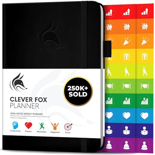 Planificador Clever Fox - Agenda Semanal Mensual Diario Para Disparar la Productividad, Motivación, Felicidad, Éxito y Lograr tus Metas - Calendario Organizador de Tareas - Negra