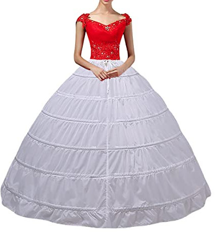 Damen Lang Reifrock Hochzeit 6 Hoop Unterrock Crinoline Petticoat Fuer Abendkleider,Weiße, waist:66-109cm length:100cm