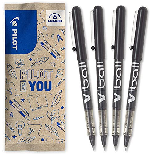 PILOT - 4 Stylos Roller V-Ball 05 - Encre Liquide Pour Une Ecriture Fluide Et Précise - Séchage Rapide - Noir - Pointe fine