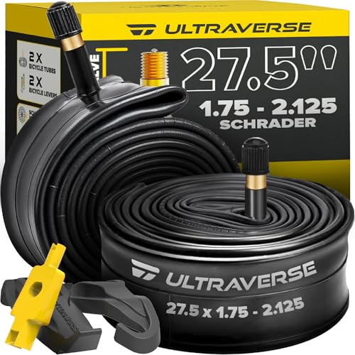 Ultraverse 27.5 Bike Inner Tubes 27.5 x 1.75, 1.95, 2.10, 2.125 – Butyl Rubber Bicycle Tubes with Schrader Valve – Compatible with Mountain, Cruiser, City & E-Bikes – Set of 2