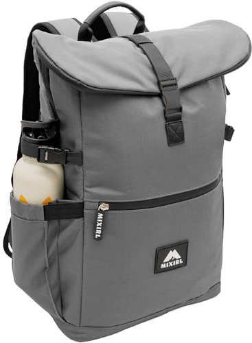 MIXIRL® Rolltop Rucksack Herren & Damen grau - Groß [30-35L] Arbeitsrucksack mit Laptopfach - Kühlfach & Thermo Sitzkissen | Anti-Diebstahl | für Arbeit Uni Reisen und Sport