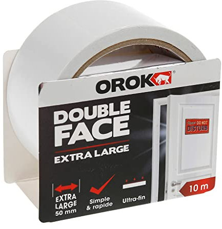 OROK - Ruban Adhésif Double Face Transparent 10m x 50mm - Bricolage et Scrapbooking - Utilisation Intérieure, Fixation Mince Simple et Rapide
