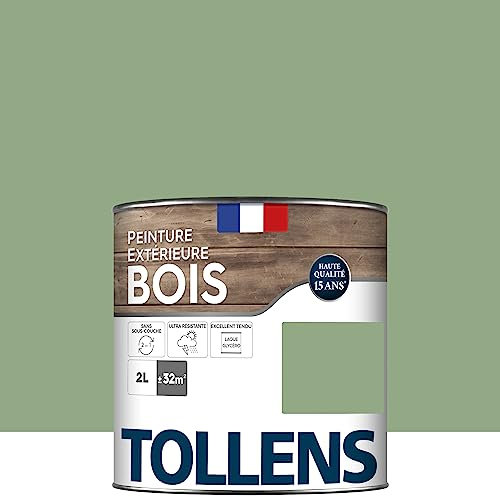 Tollens - Peinture extérieure bois 2 en 1 - Ultra Résistante - Finition Satin - Laque Riche en Résine - Pour Toute Boiserie Extérieure - Sans Sous-Couche - Satin - Vert Provence - 2L = 32m2