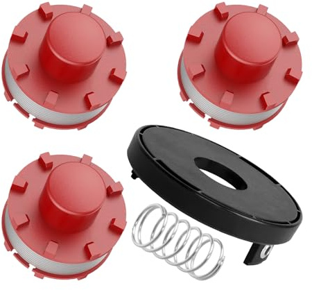 Ersättningsspole för Einhell, 3405096 trimmertråd spole med TLE-01-1 lock och fjäder, kompatibel med GE-CT 36/30 LI E SOLO, AGILLO 36/255 BL, AGILLO 18/200 (spole x 3 + lock x 1 + fjäder x 1)