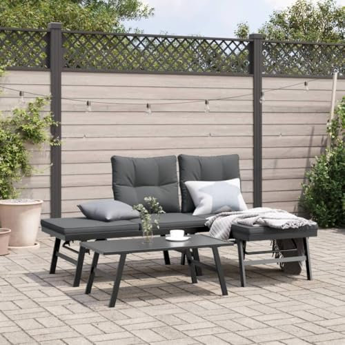 Keyroto Divano angolare da giardino, panca ad angolo, panca da giardino, panca in acciaio, panchina da giardino, panca da balcone, terrazzo, divano da giardino a forma di L, zona salotto, balcone