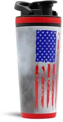 Ice Shaker Insulated Stainless Steel Shaker Bottle | 26oz, American Flag | Cold for 30+ Hours | Insulated Cup with Twist-on Agitator | Odor-Free Shaker Cup for Protein Shakes, Smoothies, Cocktails