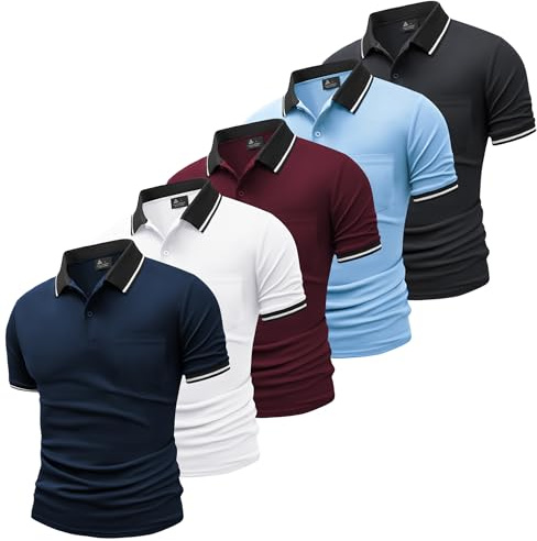 SwissWell Polo para Hombre Paquete de 5 Polos Manga Corta Camiseta de Golf Ligera y Transpirable T Shirt de Tenis Verano