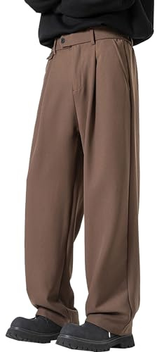 FUNRKLI Pantalon habillé Taille Haute pour Hommes, Pantalon plissé, Baggy, Droit, Taille Basse, Business, Nouveau, Ample, Jambes Larges, Costume