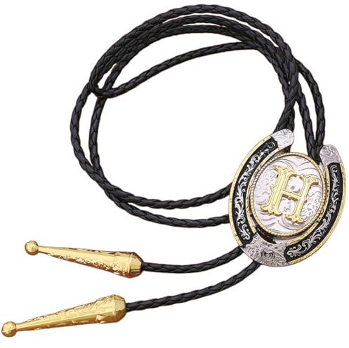 Calfovera 107 cm västerländsk bolo slips med initial bokstav A svart flätad halskedja i PU-läder vintage rodeo cowboy läderslips cowgirl tillbehör för män och kvinnor halloween kostym