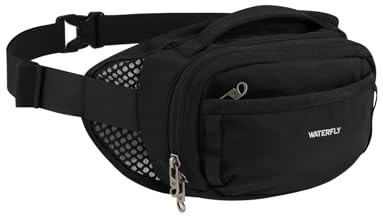 WATERFLY Fanny Pack Waist Bag: 2.3L RFID Blocking Anti-Theft Crossbody Bags with Bellows-Style Opening, Breathable Casual Hip Pack for Women Men Traveling Walking Hiking-Black