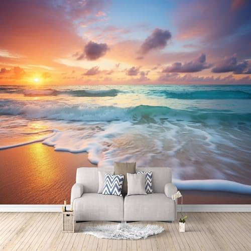 Foto Murale 3d Carta Da Parati Autoadesiva Murale 250x175 cm Sole, Mare, Spiaggia - Non Tessuto - Scenario Naturale Rimovibile senza Segni - Per Camera da Letto e Soggiorno