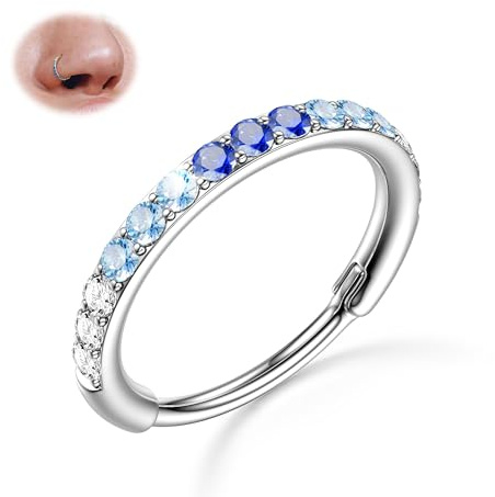 BodyBonita 20G Gradiente Azul CZ Piercing Nariz - 316L Cirúrgico Acero Piercing Oreja Clicker Anillo de Septo Aro Nostril Joyería Cartílago Hélice Torre Tragus Daith Pendientes 8mm