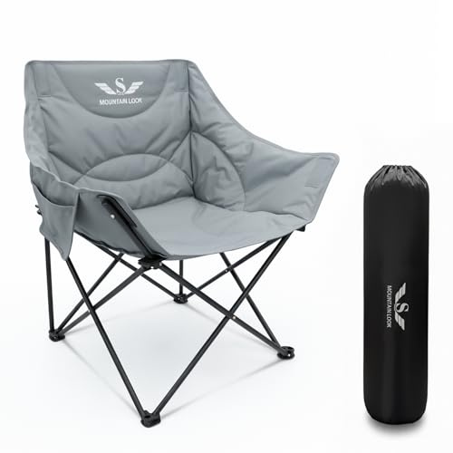 S SHAM MOUNTAIN look XL Padded Camping Chair, Foldable Outdoor folding chair Seat with Steel Frame, OXFORD Polyester wadding Fabric, Side Pocket Comfy Camp Fold Up Chair, 120kg Capacity, 88x70x56cm,