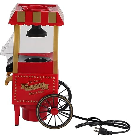 HEEPDD Röd Retro Automatisk Popcornmaskin, Ingen Olja Varmluftsmajs med Avtagbart Lock och Roterande Luftflödesteknik, för Familjefestens Födelsedag (EU- 220 V)