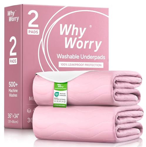 WhyWorry Empapadores Cama Adultos Lavables 86 x 91 cm para Incontinencia, Protector Cama Impermeable Reutilizable Absorbente, Salvacamas Impermeable, 4 Capas de Protección, Oeko-Tex, Rosa, 2 Unidades