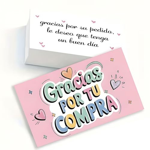 Gemejutor Paquete de 100 Tarjetas de Agradecimiento en Español 9x5,4cm - Gracias por Tu Compra - Tarjetas de Gracias para Pedidos, Tiendas Online, Negocios