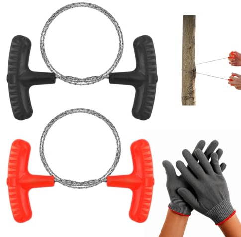 ZORTVUL 2 Piezas Sierra De Alambre De Acero Con Guantes, Sierra De Bolsillo, Para Camping, Jardinería Y Senderismo, Naranja & Negro