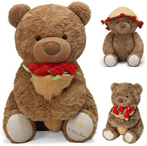 Oso de Peluche con Rosa, Osito de Peluche, Oso de Peluche con Ramo de Rosas, Teddy Bear Plush, Adorable Oso de Peluche de Feliz Cumpleaños, Stuffed Teddy Bear, Regalo para Navidad, San Valentín