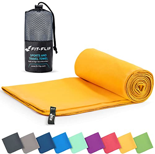 Fit-Flip Asciugamano microfibra - compatto e ultraleggero - asciugamani palestra - il perfetto telo mare grande - ottimale per viaggio, sport e piscina (100x200cm giallo)