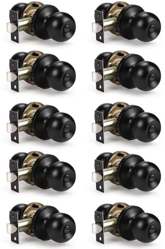 Matte Black Door Knobs Privacy Door Knob, Bed and Bath Door Knob Door Lockset, Locking Door Knob, Interior Door Use, 10 Pack
