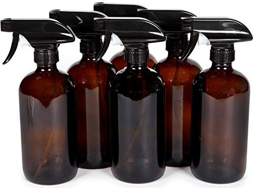 Vivaplex, 6, Large, 16 oz, Empty, Amber Glass Spray Bottles with Black Trigger Sprayers